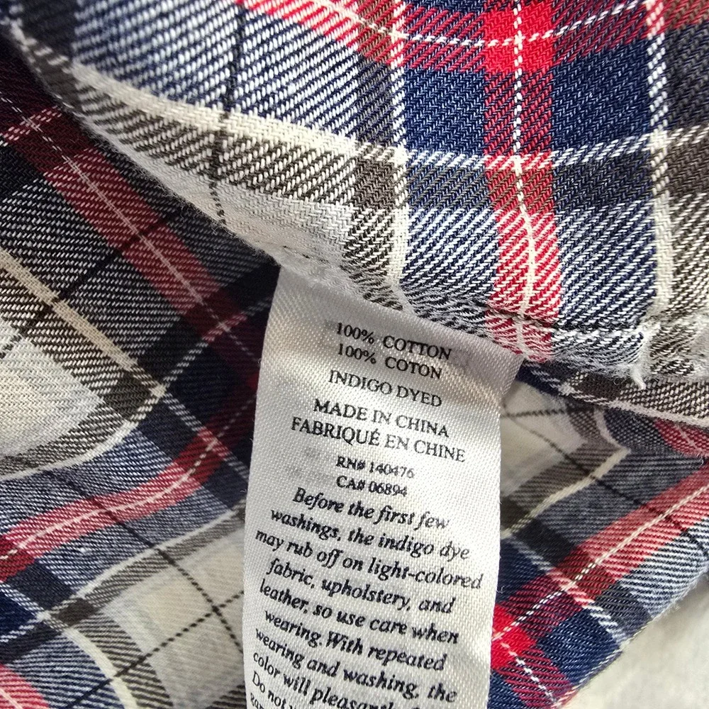 Faherty Size Large Indigo Dyed Plaid Flannel Button Down Shirt Red Blue‎ L
